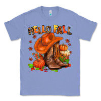 Colony Blue hello fall pumpkins  cowgirl  and roses Classic Tee - AdoDesignShop