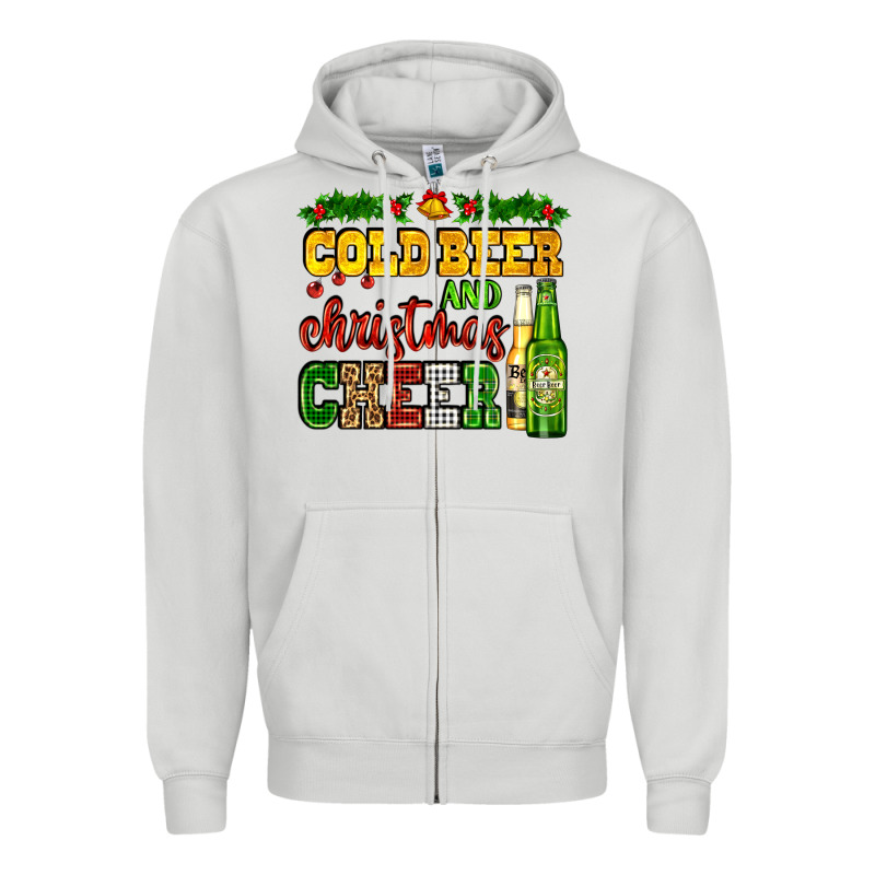 Cold Beer And Christmas Cheer With Beer Bottles Zipper Hoodie by AdoDesignShop | Teevron