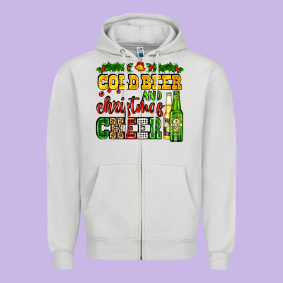 Cold Beer And Christmas Cheer With Beer Bottles Zipper Hoodie Designed By Adodesignshop