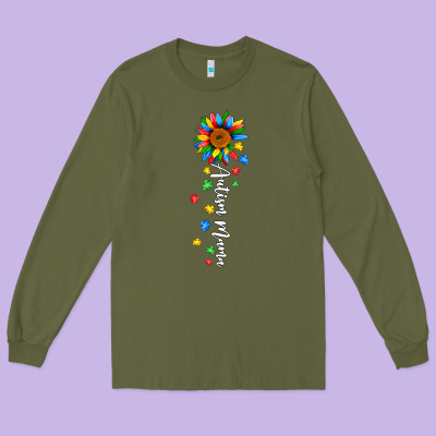 Autism Mama Sunflower White Long Sleeve Tee Designed By Jahusdesignshop