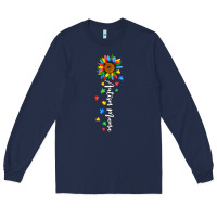 Navy autism mama sunflower white Long Sleeve Tee - JahusDesignShop