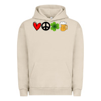Pigment French Oak Funny St Patricks Day Love Peace Clover and Beer Urban Hoodie - Bettercallsaul