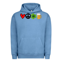 Pigment Pebble Blue Funny St Patricks Day Love Peace Clover and Beer Urban Hoodie - Bettercallsaul