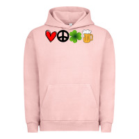 Pigment Salmon Funny St Patricks Day Love Peace Clover and Beer Urban Hoodie - Bettercallsaul
