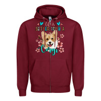 Burgundy life is better with a corgi Zipper Hoodie - Jasminsmagicworld