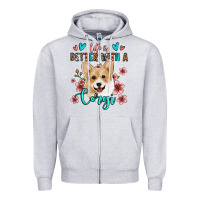 Heather Grey life is better with a corgi Zipper Hoodie - Jasminsmagicworld
