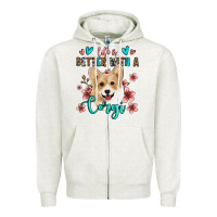 Oatmeal Heather life is better with a corgi Zipper Hoodie - Jasminsmagicworld