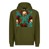Army Green Messy Bun Mom And Cross With Leopard Patterns Premium Hoodie - BundleAndBundleShop