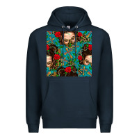 Navy Messy Bun Mom And Cross With Leopard Patterns Premium Hoodie - BundleAndBundleShop