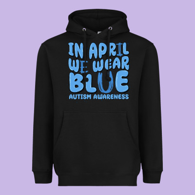 In April We Wear Blue Autism Awareness Heavyweight Hoodie Designed By Maliassmallbusiness