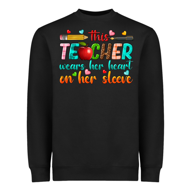 This Teacher Wears Her Heart On Her Sleeve Heavyweight Sweatshirt by texasbilliewilder | Teevron