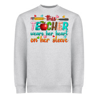 Heather Grey this teacher wears her heart on her sleeve Heavyweight Sweatshirt - texasbilliewilder