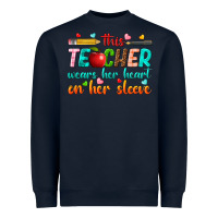 Navy this teacher wears her heart on her sleeve Heavyweight Sweatshirt - texasbilliewilder