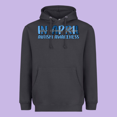 In April We Wear Blue Autism Awareness Heavyweight Hoodie Designed By Maliassmallbusiness