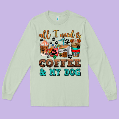 All I Need Is Coffee And My Dog Long Sleeve Tee Designed By Adodesignshop