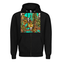 Black western bull skull and cactus seamless pattern Zipper Hoodie - BundleAndBundleShop