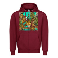 Burgundy western bull skull and cactus seamless pattern Zipper Hoodie - BundleAndBundleShop