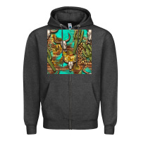 Charcoal Heather western bull skull and cactus seamless pattern Zipper Hoodie - BundleAndBundleShop