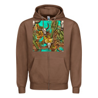 Chestnut western bull skull and cactus seamless pattern Zipper Hoodie - BundleAndBundleShop