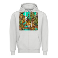 Dove Grey western bull skull and cactus seamless pattern Zipper Hoodie - BundleAndBundleShop