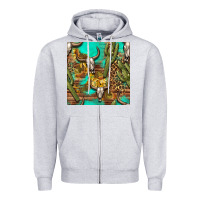 Heather Grey western bull skull and cactus seamless pattern Zipper Hoodie - BundleAndBundleShop
