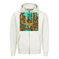 Oatmeal Heather western bull skull and cactus seamless pattern Zipper Hoodie - BundleAndBundleShop