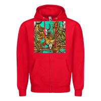 Red western bull skull and cactus seamless pattern Zipper Hoodie - BundleAndBundleShop