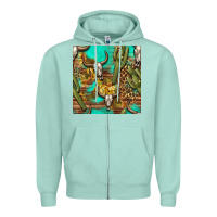 Seafoam western bull skull and cactus seamless pattern Zipper Hoodie - BundleAndBundleShop