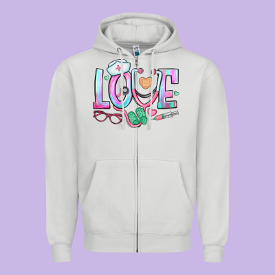 Love Nurse Zipper Hoodie Designed By Bundleandbundleshop