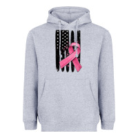 Heather Grey breast cancer ribbon american flag Heavyweight Hoodie - MaliasSmallBusiness