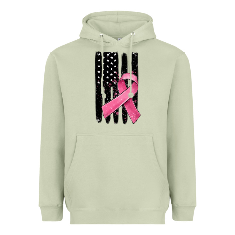 Breast Cancer Ribbon American Flag Heavyweight Hoodie by MaliasSmallBusiness | Teevron
