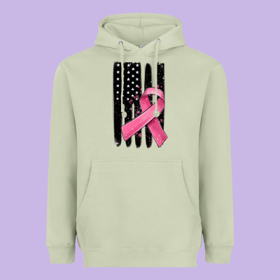 Breast Cancer Ribbon American Flag Heavyweight Hoodie Designed By Maliassmallbusiness