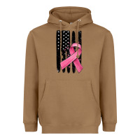 Toasted Coconut breast cancer ribbon american flag Heavyweight Hoodie - MaliasSmallBusiness