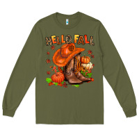 Army Green hello fall pumpkins  cowgirl  and roses Long Sleeve Tee - AdoDesignShop