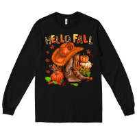 Black hello fall pumpkins  cowgirl  and roses Long Sleeve Tee - AdoDesignShop