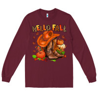Burgundy hello fall pumpkins  cowgirl  and roses Long Sleeve Tee - AdoDesignShop