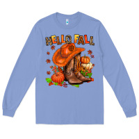 Colony Blue hello fall pumpkins  cowgirl  and roses Long Sleeve Tee - AdoDesignShop