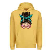 Antique Gold Messy Curly Bun Mom With Leopard Bandana Premium Hoodie - BundleAndBundleShop