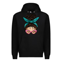 Black Messy Curly Bun Mom With Leopard Bandana Premium Hoodie - BundleAndBundleShop