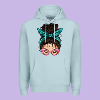 Messy Curly Bun Mom With Leopard Bandana Premium Hoodie Designed By Bundleandbundleshop