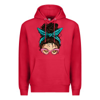 Cardinal Messy Curly Bun Mom With Leopard Bandana Premium Hoodie - BundleAndBundleShop