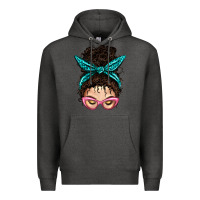 Charcoal Heather Messy Curly Bun Mom With Leopard Bandana Premium Hoodie - BundleAndBundleShop