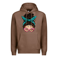 Chestnut Messy Curly Bun Mom With Leopard Bandana Premium Hoodie - BundleAndBundleShop