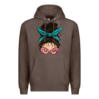 Coffee Messy Curly Bun Mom With Leopard Bandana Premium Hoodie - BundleAndBundleShop