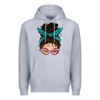 Heather Grey Messy Curly Bun Mom With Leopard Bandana Premium Hoodie - BundleAndBundleShop
