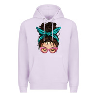 Lilac Messy Curly Bun Mom With Leopard Bandana Premium Hoodie - BundleAndBundleShop