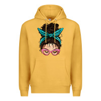 Mustard Messy Curly Bun Mom With Leopard Bandana Premium Hoodie - BundleAndBundleShop