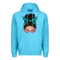 Ocean Blue Messy Curly Bun Mom With Leopard Bandana Premium Hoodie - BundleAndBundleShop