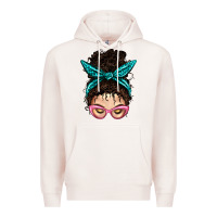 Pale Pink Messy Curly Bun Mom With Leopard Bandana Premium Hoodie - BundleAndBundleShop