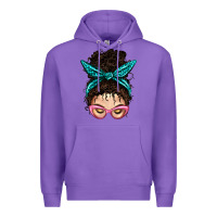 Purple Messy Curly Bun Mom With Leopard Bandana Premium Hoodie - BundleAndBundleShop